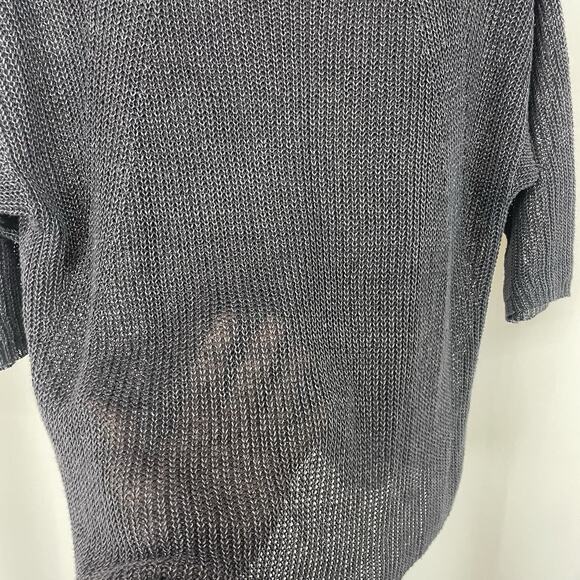 Demylee Size XS Open Knit Linen Sweater Top Soft Black Boxy Lightweight Preppy - Picture 3 of 7